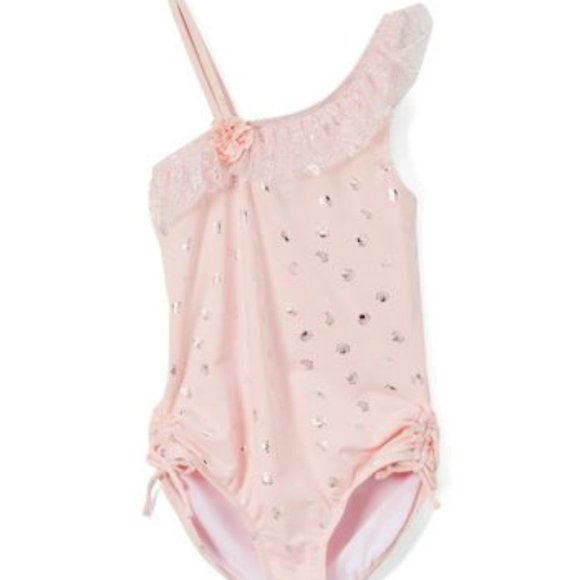 Kate Mack Pink Dot Ruffle Off-Shoulder One-Piece - 2T - Picture 1 of 3